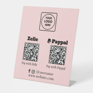 Signe De Table Code QR rose Logo Zelle PayPal Scan-to-Pay