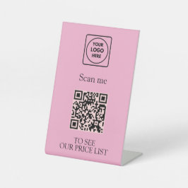 Signe De Table Code QR Rose Pâle Affichage du Menu et des Prix de