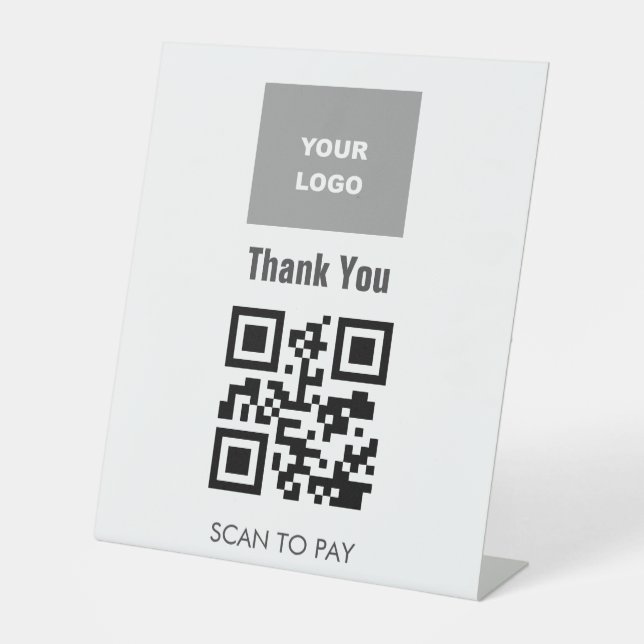 Signe De Table Code QR sans contact Scannable Menu Logo Blanc (Recto)