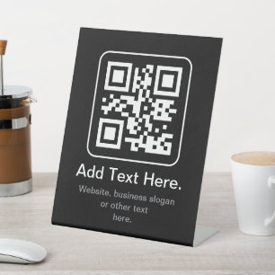 Signe De Table Code QR scannable moderne Noir Blanc & Gris