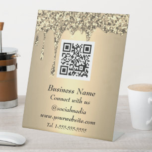 Signe De Table Code QR scannable or brillant doré professionnel 