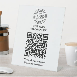 Signe De Table Code QR Signal de médias sociaux avec support bois