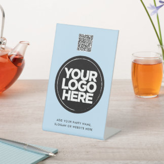 Signe De Table Code QR simple avec logo et texte personnalisés