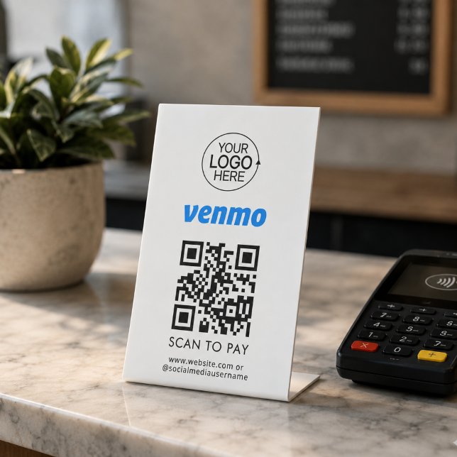 Signe De Table Code QR Venmo de paiement sans contact Ajouter un  (Venmo QR Code Contactless Payment Add Logo Pedestal Sign)