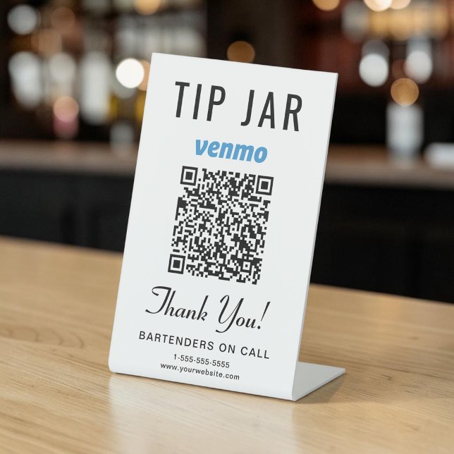 Signe De Table Code QR Venmo pour le pot à pourboires (Tip Jar Venmo QR Code Pedestal Sign)