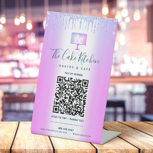Signe De Table Code QR Violet Payer Ici Gâteau Boulangerie Paille