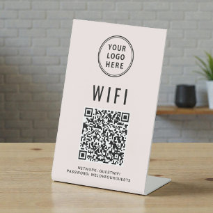 Signe De Table Code QR Wifi Logo Entreprise Scan Rose