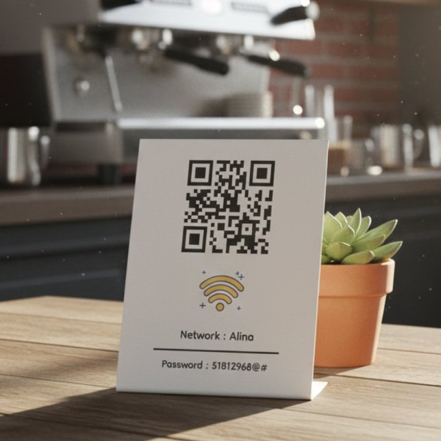 Signe De Table Code QR Wifi personnalisé | Mot de passe réseau mo (Créateur téléchargé)