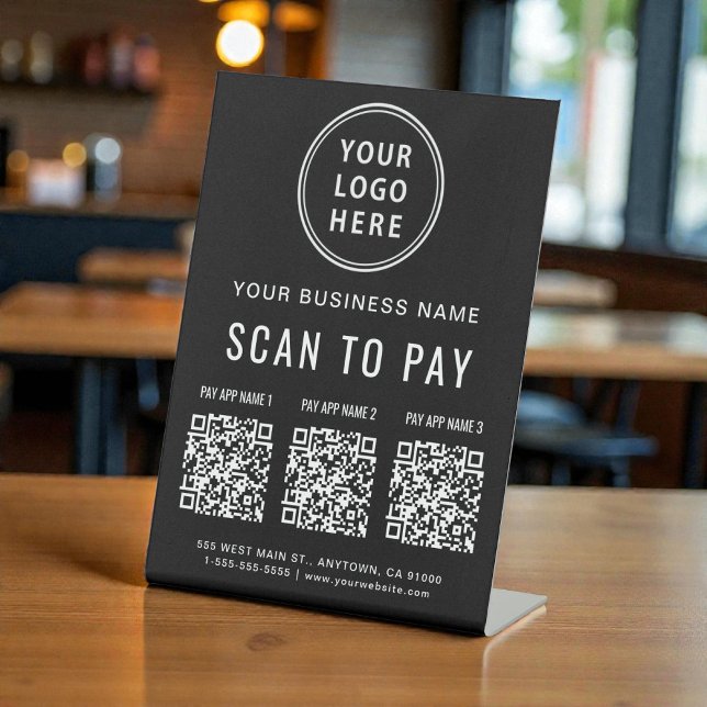 Signe De Table Codes QR de paiement par balayage sur tablette (Scan to Pay QR Codes Tabletop Pedestal Sign)