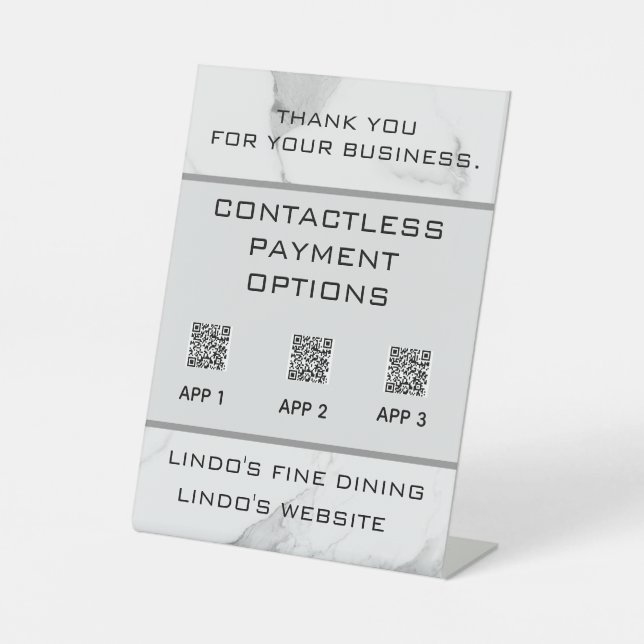 Signe De Table Codes QR en marbre modifiable Paiement sans contac (Recto)