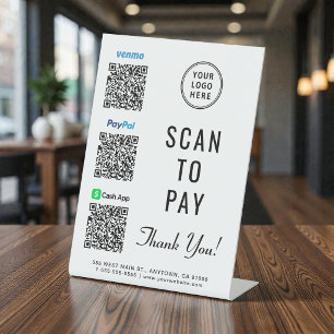Signe De Table Codes QR Paypal Venmo CashApp Logo Scannez pour pa