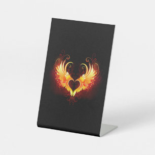 Signe De Table Cœur d'ange de feu avec des ailes