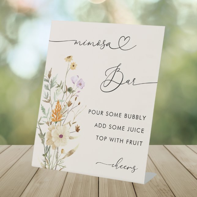 Signe De Table Coeur Script Fleur sauvage Fête des mariées Mimosa (Créateur téléchargé)