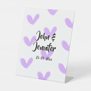 Signe De Table coeur violet aquarelle valentine couple nom da