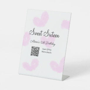 Signe De Table Coeurs d'aquarelle rose QR Sweet sixteen anniversa