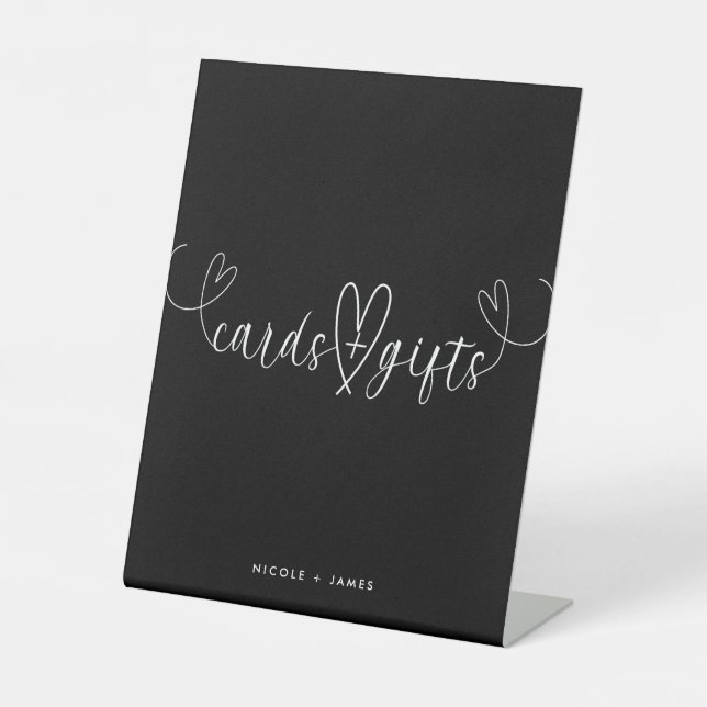 Signe De Table Coeurs modernes Noir & Blanc Mariage Cadeaux & Car (Recto)