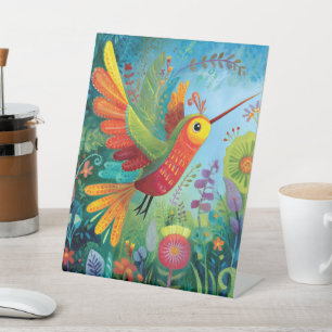 Signe De Table Colibri œuvre d'art colorée