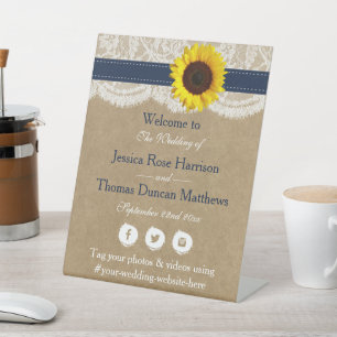 Signe De Table Collection Rustique de Mariages de tournesol Kraft