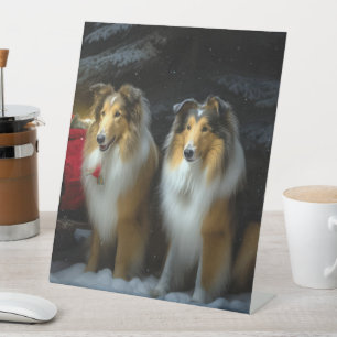 Signe De Table Collie Rough Snowy Sleigh Décor Noël