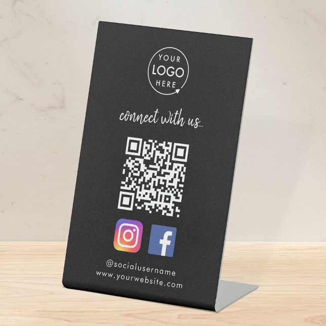 Signe De Table Connect with | Média social QR Code noir (Créateur téléchargé)