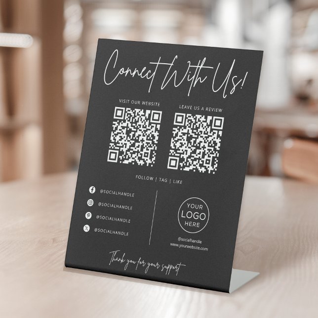 Signe De Table Connect With Us Social Media QR Code Business (Créateur téléchargé)