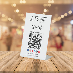 Signe De Table Connectez-vous à Us Qr Code Professionnel Blanc