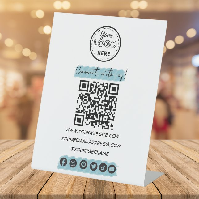 Signe De Table Connectez-vous aux médias sociaux américains QR Co (Créateur téléchargé)