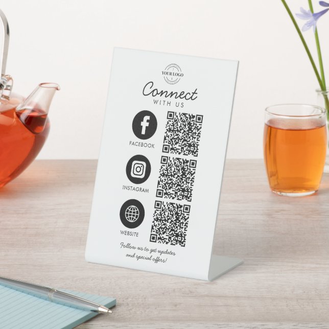 Signe De Table Connectez-vous avec nous 3 QR Code Business Compan (In SItu)