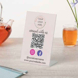 Signe De Table Connectez-vous avec nous   Médias sociaux QR Code 