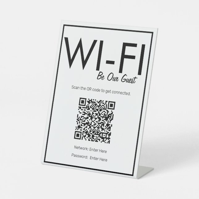 Signe De Table Connexion Wi-Fi blanc QR Code moderne (Recto)