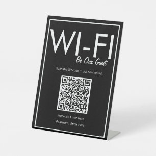 Signe De Table Connexion Wi-Fi noir QR Code moderne