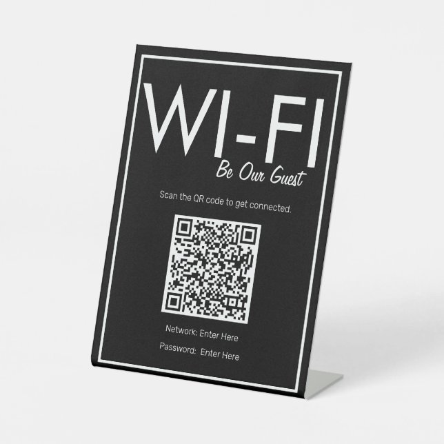 Signe De Table Connexion Wi-Fi noir QR Code moderne (Recto)