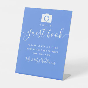 Signe De Table Cornflower Blue Modern Script Photo Livre d'or