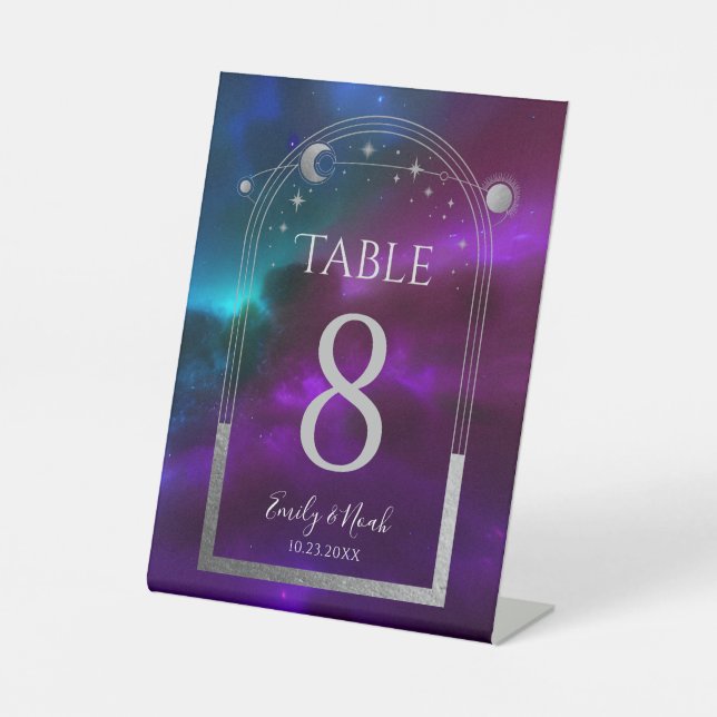Signe De Table Cosmologique violet Turquoise argent Mariage de lu (Recto)