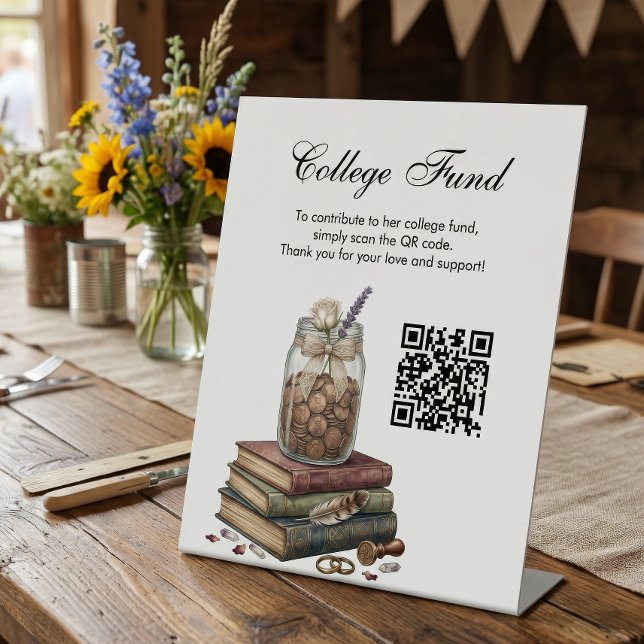 Signe De Table Country Chic Graduation College Fund QR Code  (Country Chic Graduation College Fund Sign)