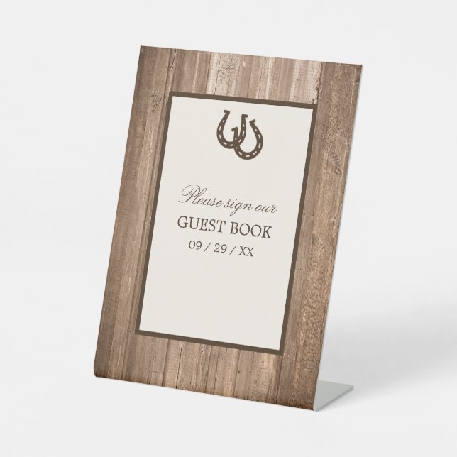 Signe De Table Country Rustic Horseshoe & Brown Wood Mariage (Recto)