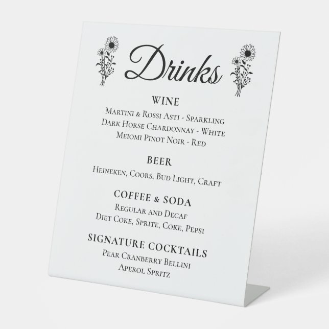 Signe De Table Country Sunflower Floral Mariage Cocktails Bar (Recto)