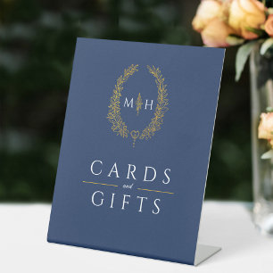 Signe De Table Courbe ovale bleu or mariage cartes et cadeaux
