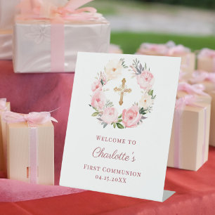 Signe De Table Couronne florale rose de bienvenue pour la premièr