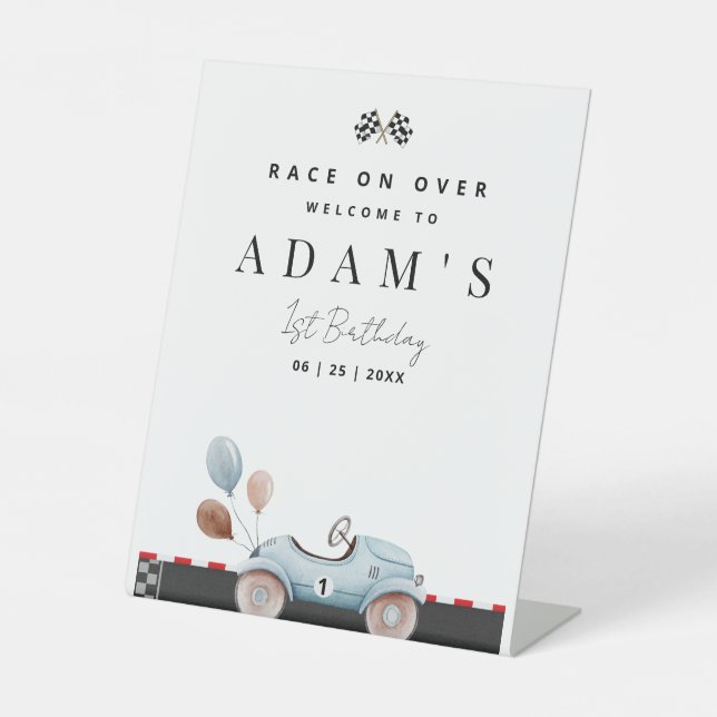 Signe De Table Course voiture Anniversaire Invitation, Fast un An (Recto)