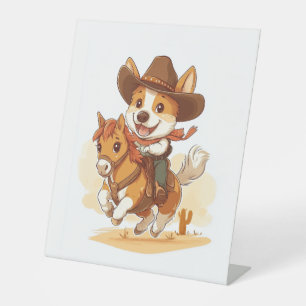 Signe De Table Cowboy Corgi - Western Rodeo Chien