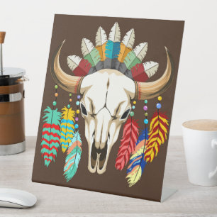 Signe De Table Crâne de Buffalo Emblème Amérindien