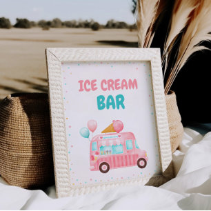 Signe De Table Crème de glace rose Camion barre de crème glacée