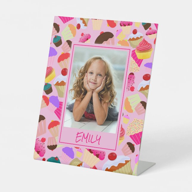 Signe De Table Cupcake rose vif - Photo personnalisée (Recto)
