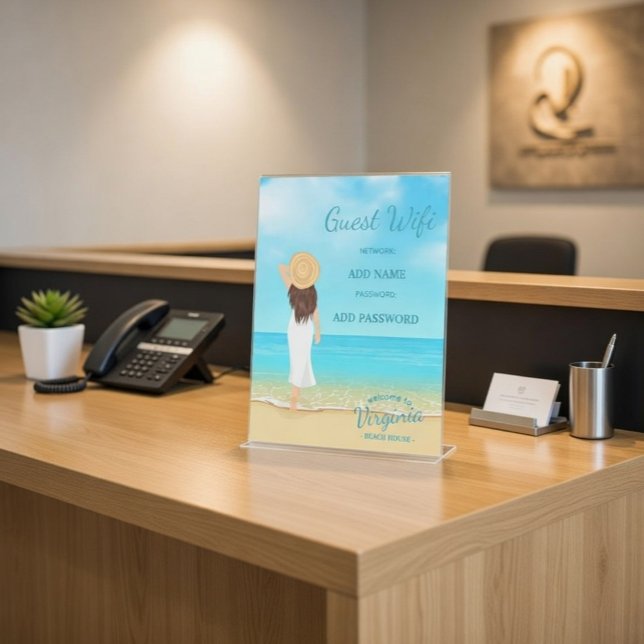 Signe De Table Custom Beach House Guest WiFi Pedestal Sign (Créateur téléchargé)