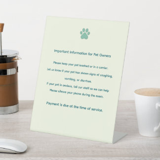 Signe De Table Custom Veterinary Exam Room Policy Sign