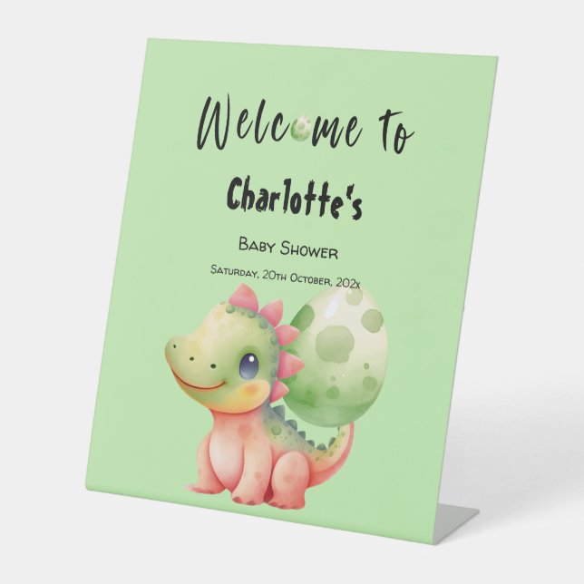 Signe De Table Cute Aquarelle Bébé Dinosaur Baby shower Bienvenue (Recto)