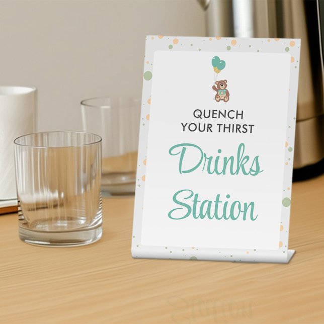 Signe De Table Cute Baby shower Teddy Bear Balloon Boisson Statio (Créateur téléchargé)