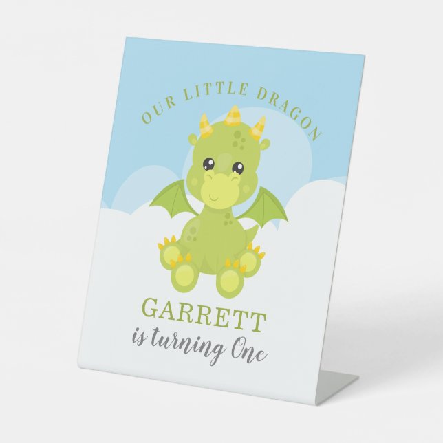Signe De Table Cute Boy Dragon 1er anniversaire (Recto)