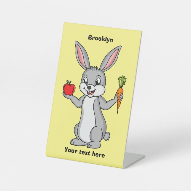 Signe De Table Cute bunny rabbit with vegetables (Recto)